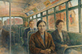 Civil rights art showing Rosa Parks on a bus, symbolizing civil disobedience and the fight for equal rights during the civil rights movement.
