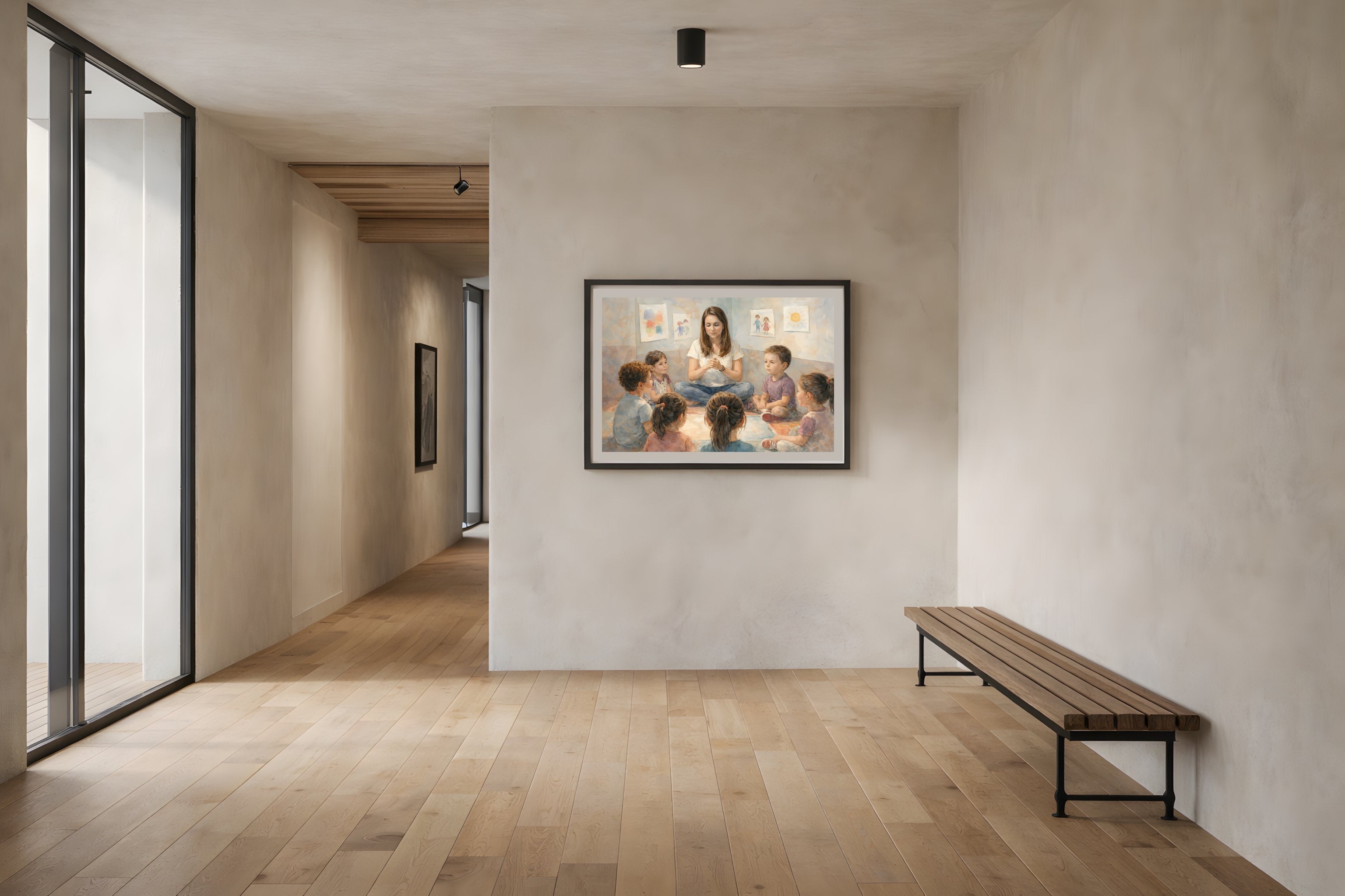 First Lesson fine art print framed in a modern hallway — education civic art from The Democracy Collection