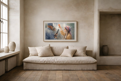 A Quiet Stand fine art print in a living room wall mockup — protest art print from The Democracy Collection