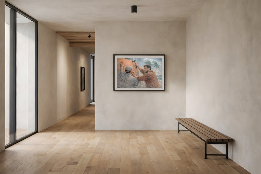 Hurricane fine art print framed in a modern hallway — civic wall art from The Democracy Collection