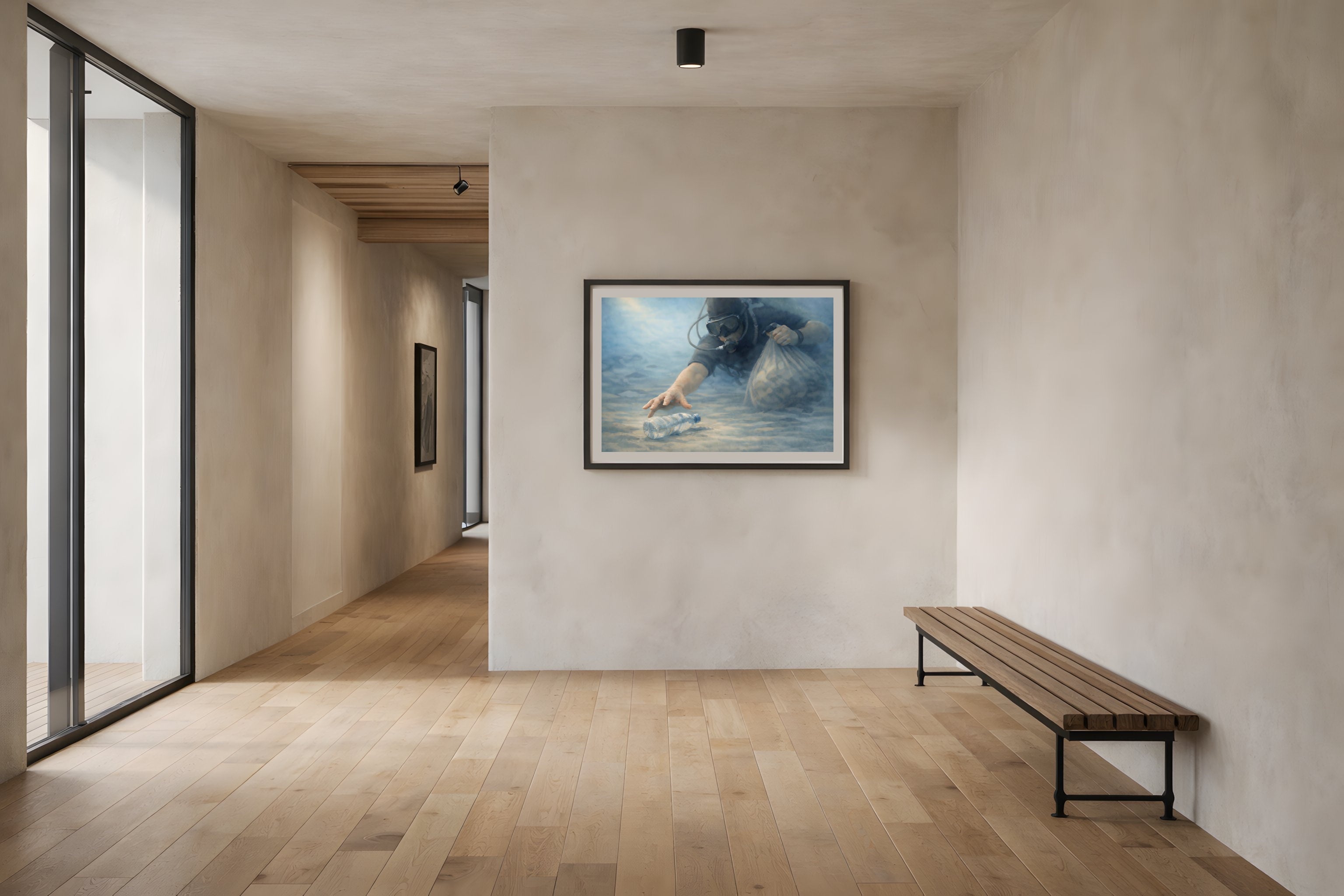 Tomorrow Reclaimed fine art print framed in a modern hallway — civic art print for home decor from The Democracy Collection