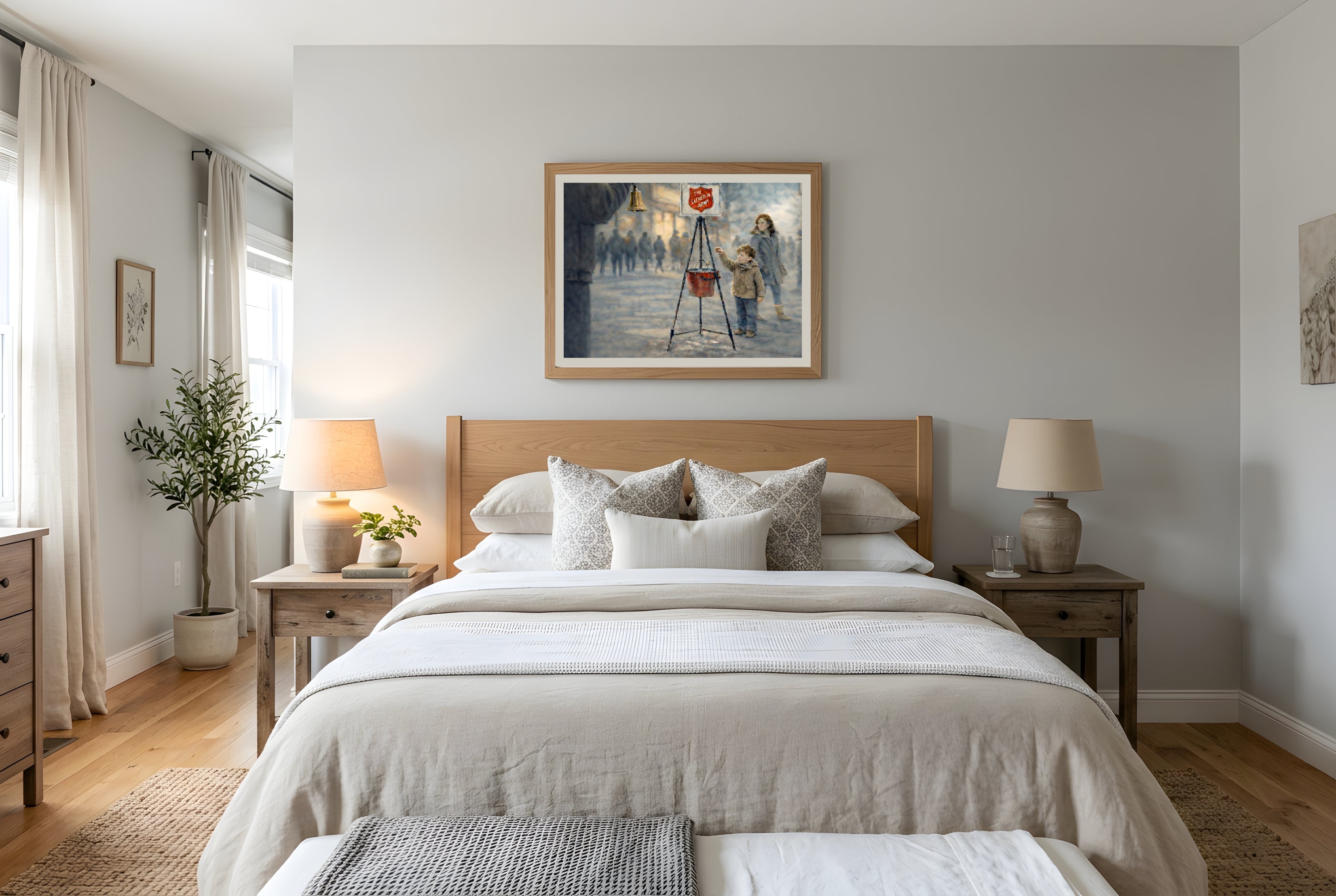 Small Offering fine art print framed in a bedroom mockup — acts of kindness art print from The Democracy Collection