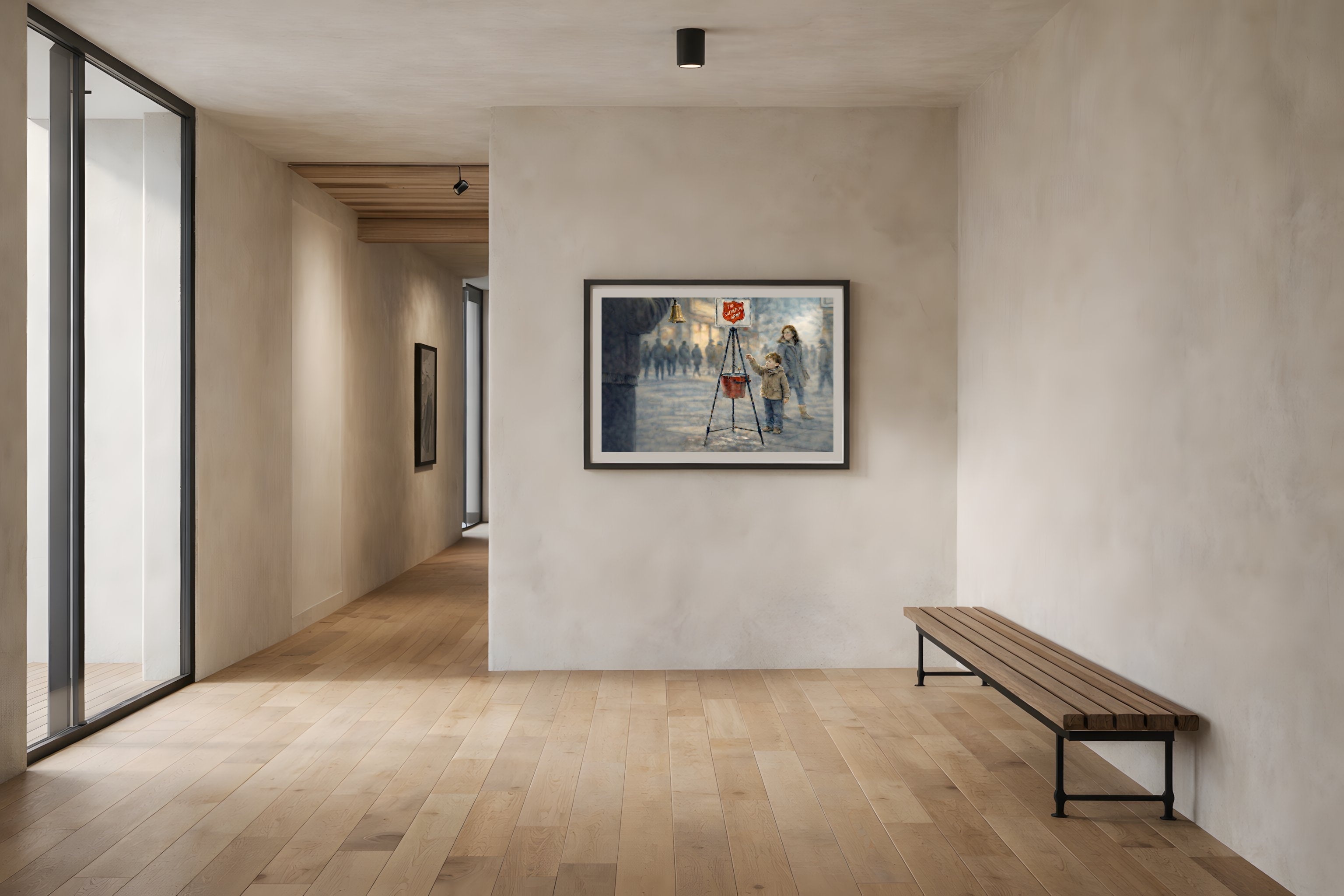 Small Offering fine art print framed in a modern hallway — civic generosity fine art print from The Democracy Collection