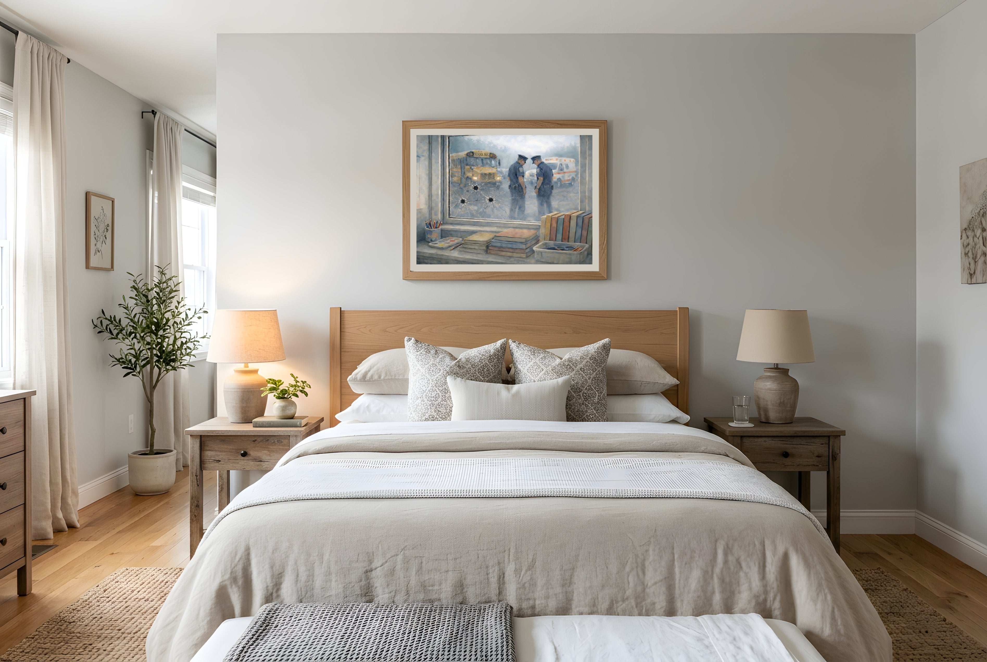 American Nightmare fine art print framed in a bedroom mockup — political art print for home decor from The Democracy Collection