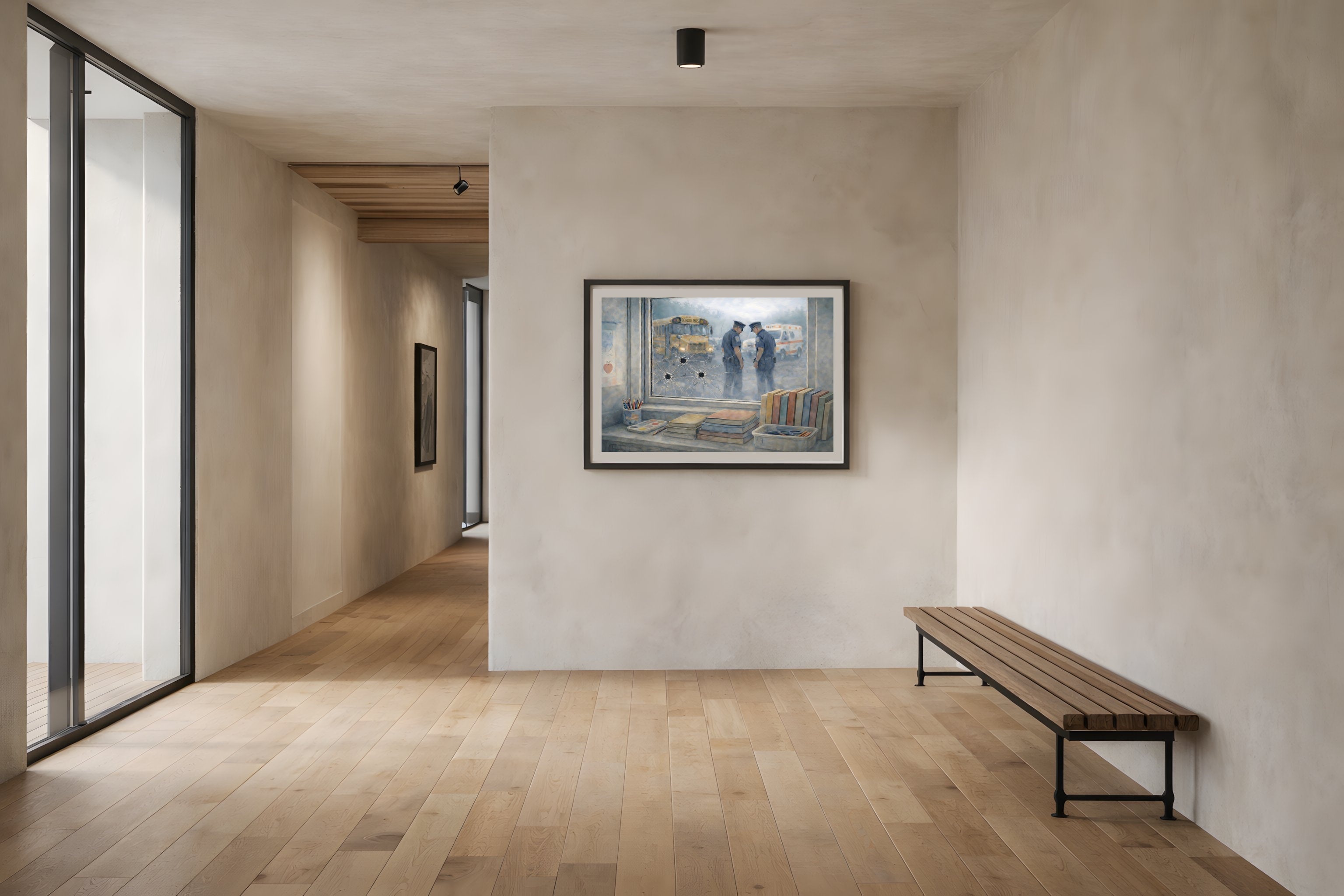 American Nightmare fine art print framed in a modern hallway — civic wall art for home from The Democracy Collection