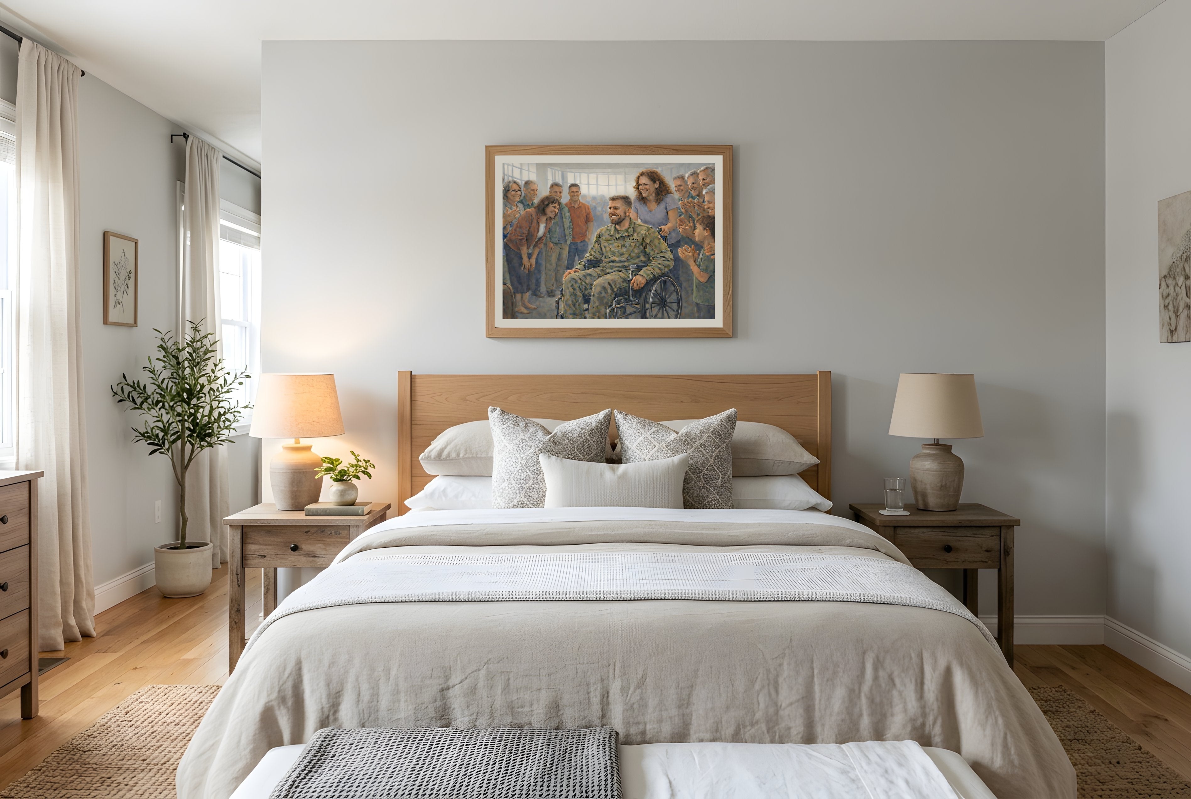 A Moment of Thanks fine art print framed in a bedroom mockup — veteran appreciation art print from The Democracy Collection