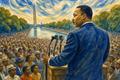 Civil rights art showing Martin Luther King speaking at the March on Washington