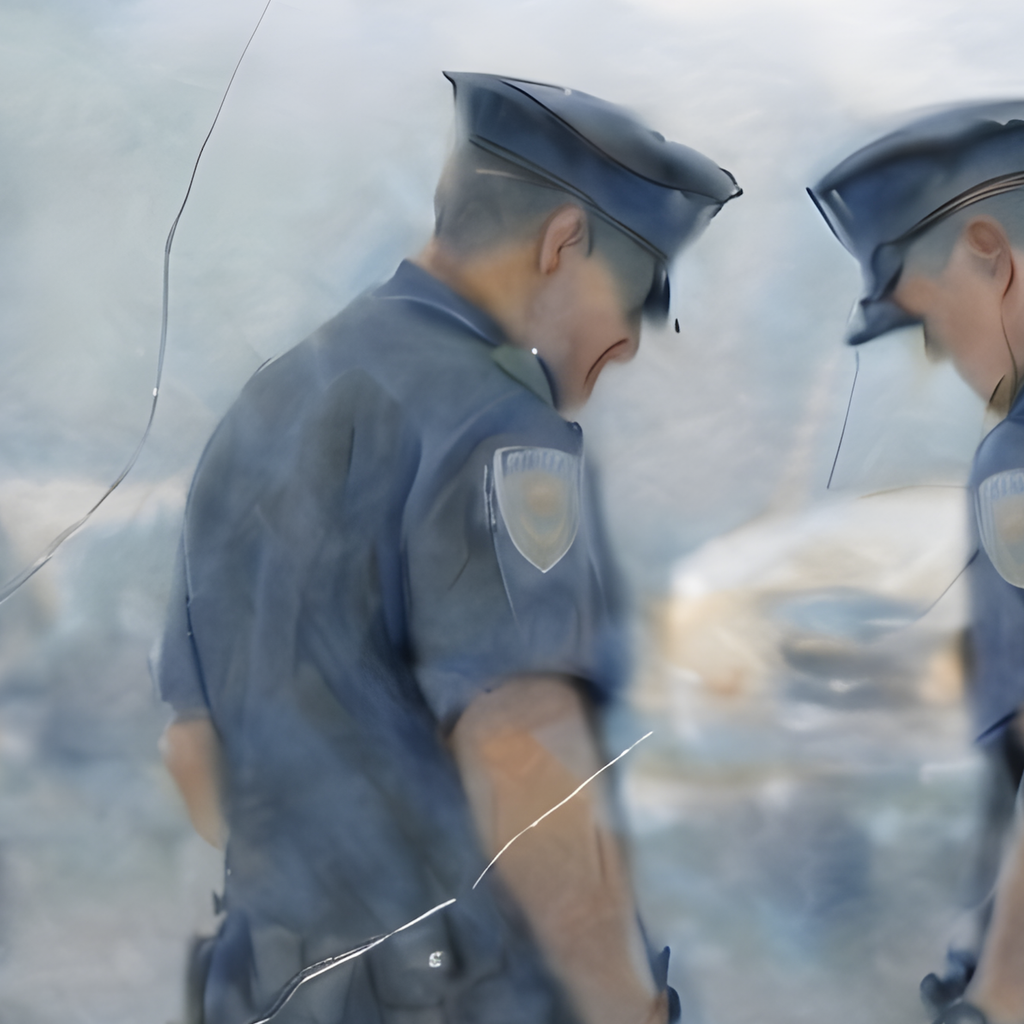 Detail of American Nightmare — police officers in a school shooting political watercolor fine art print from The Democracy Collection
