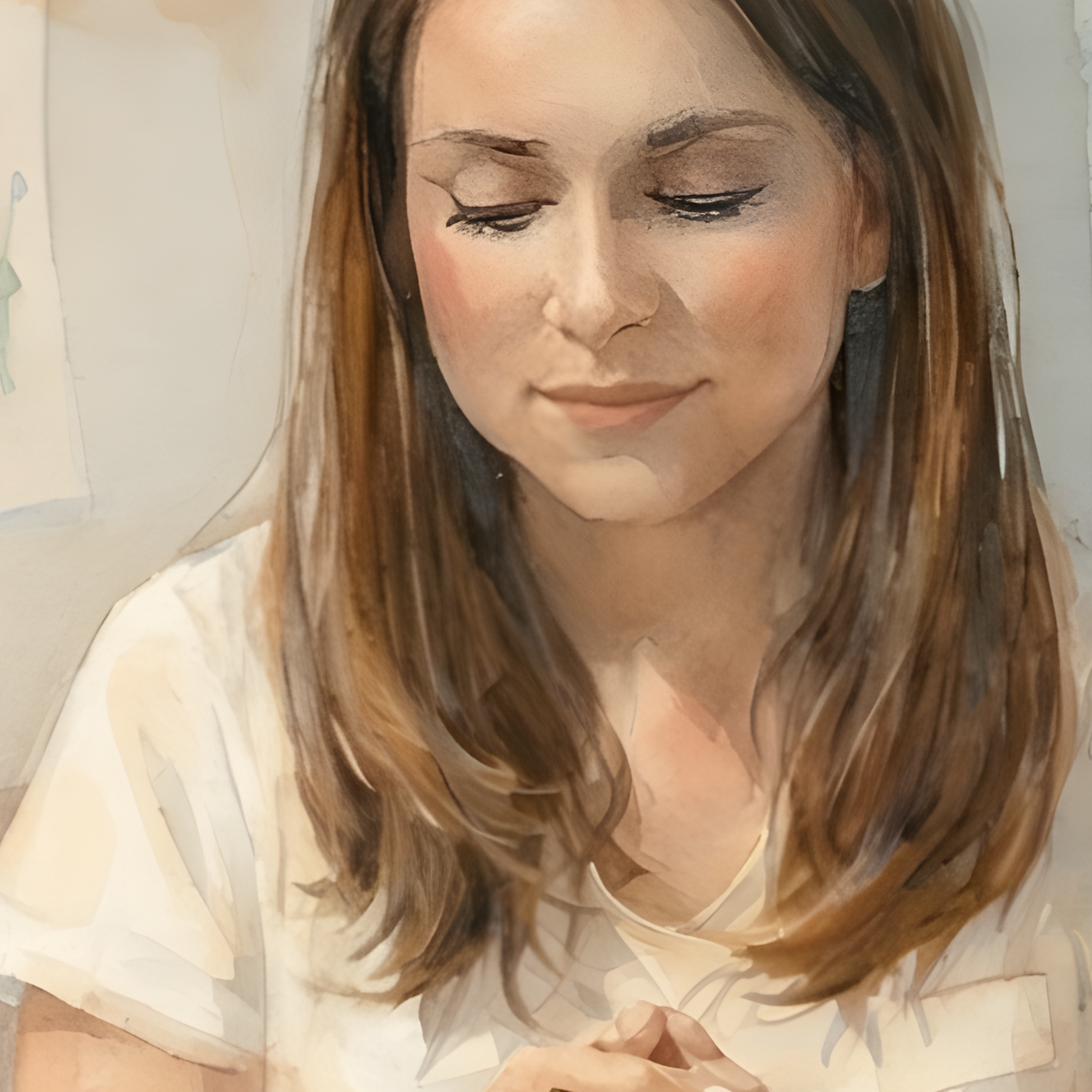 Detail of First Lesson — teacher figure in a civic watercolor fine art print from The Democracy Collection