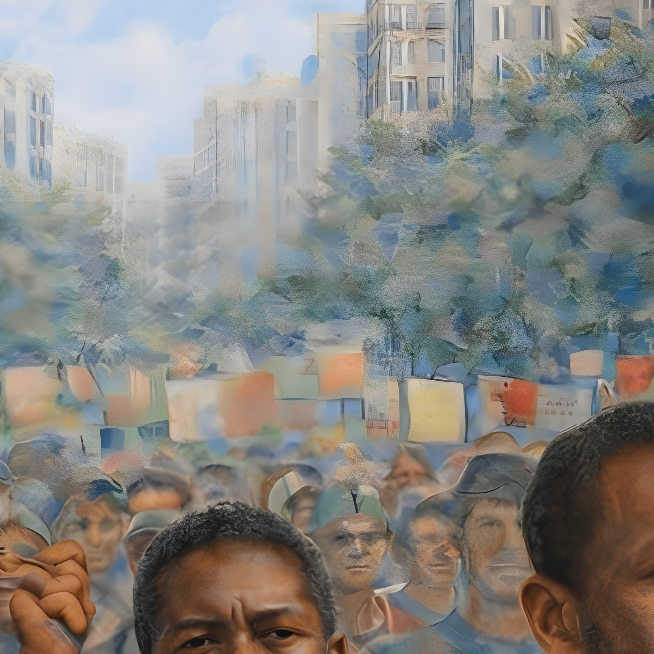Detail of Their Home Too — crowd of protesters in a civic watercolor art print from The Democracy Collection