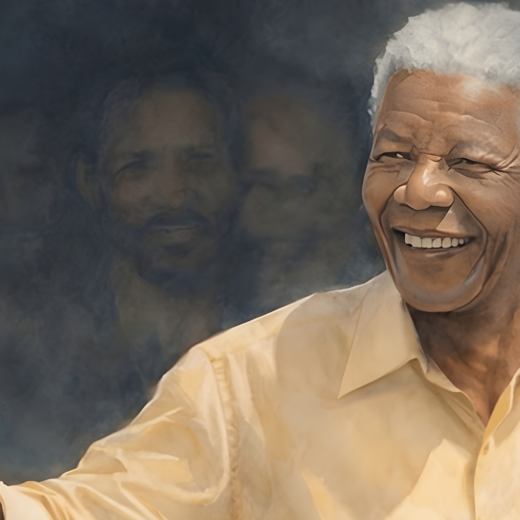 Detail of Mandela Unbroken — Nelson Mandela smiling at freedom in a civic democracy watercolor art print from The Democracy Collection
